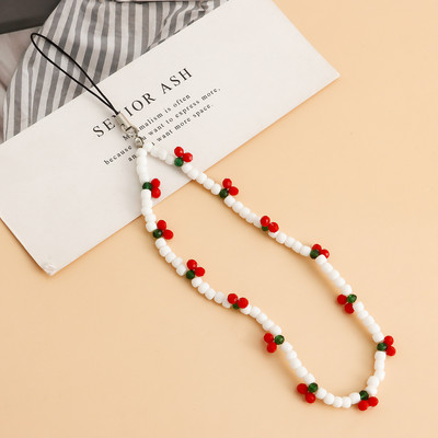 2023 Trendy Mobile Strap Phone Charm Cherry Beaded Phone Chain Jewelry for Women Anti-Lost Lanyard Δώρο Μπρελόκ Χονδρική