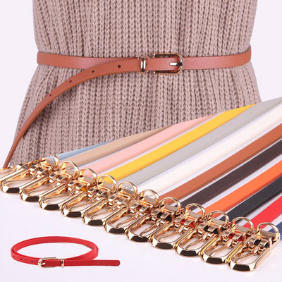 Faux Leather Belts Thin Skinny Female Waistband Alloy Pin Buckle Candy Color Adjustable Belt Women Dress Decorative Strap DIY