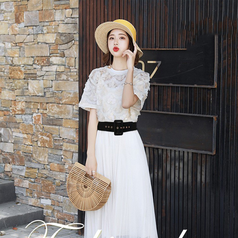 Moteriškas elastinis diržas, madinga aukštos kokybės korsetas, juosmens juosta Prabangios prekės ženklo baltos spalvos tamprūs kelnių diržai platūs diržai moteriai DT075