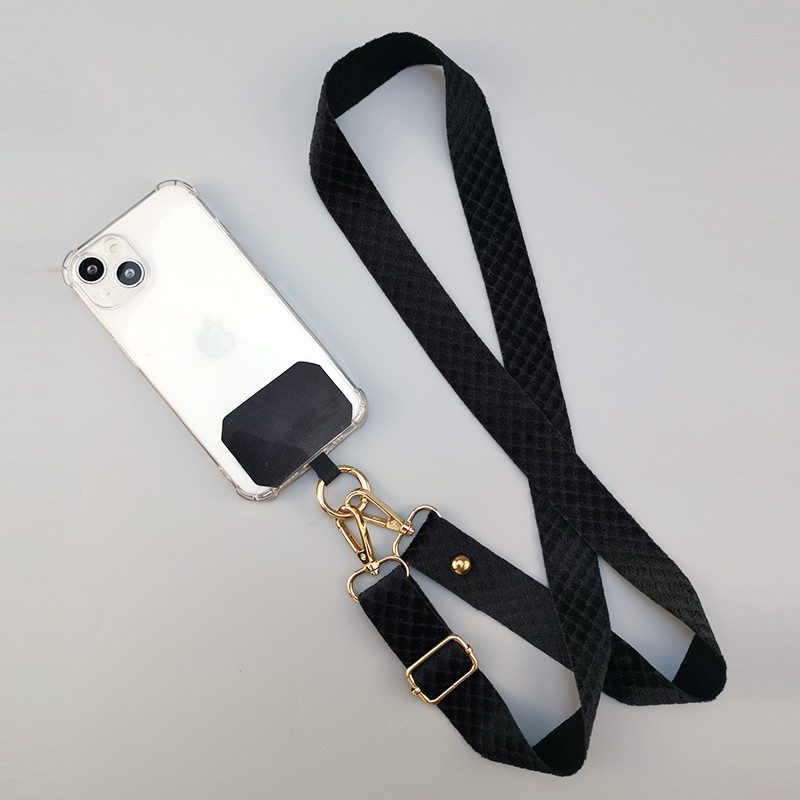 Mobiiltelefoni kaelapael, ristkorpuse reguleeritav tagakülg koos karusnahaga ruudulise mobiiltelefoni ümbrisega rippuv kott, pikk diagonaalklambriga kaelarihma kett