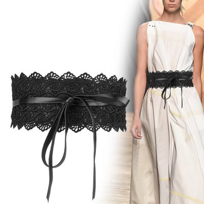 Moda femei cu fundă din dantelă corset curele largi pentru femei alb negru femei bowknot auto-legare talie rochie de mireasă bandă de talie