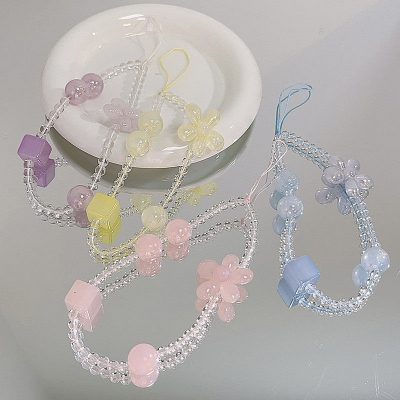 Χαριτωμένο καραμέλα Χρώμα λουλούδι Διάφανες χάντρες Κορδόνια Μπρελόκ για γυναίκες Κορίτσια Μπρελόκ Τσάντα Μπρελόκ αυτοκινήτου Κρεμαστό Δώρα για πτυχιούχους