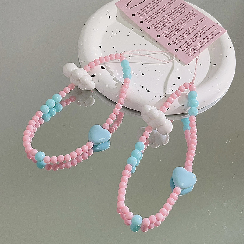 Korejski bijeli oblaci telefonski lanac s perlama u obliku srca za iPhone Modno uže za vješanje Ženski anti-gubitak Uzica za nakit Šarm remen Poklon