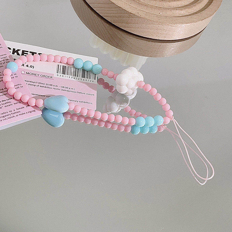 Korejski bijeli oblaci telefonski lanac s perlama u obliku srca za iPhone Modno uže za vješanje Ženski anti-gubitak Uzica za nakit Šarm remen Poklon