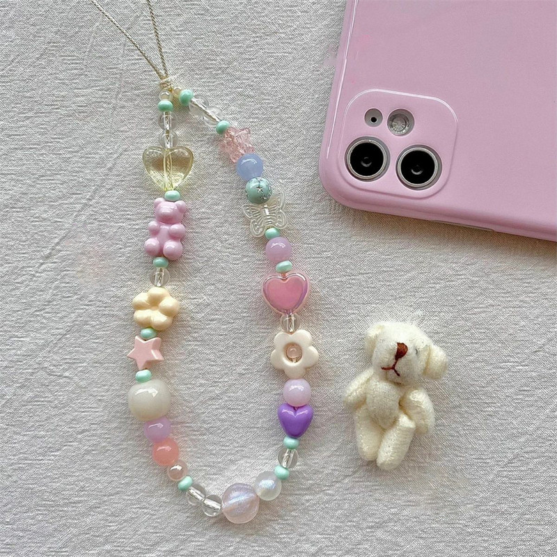 Korea armas lilleline karu telefonipael Samsungi iPhone`i rihma jaoks naiste keti ripats kommid köis ehted rippuvad võtmehoidja võlu
