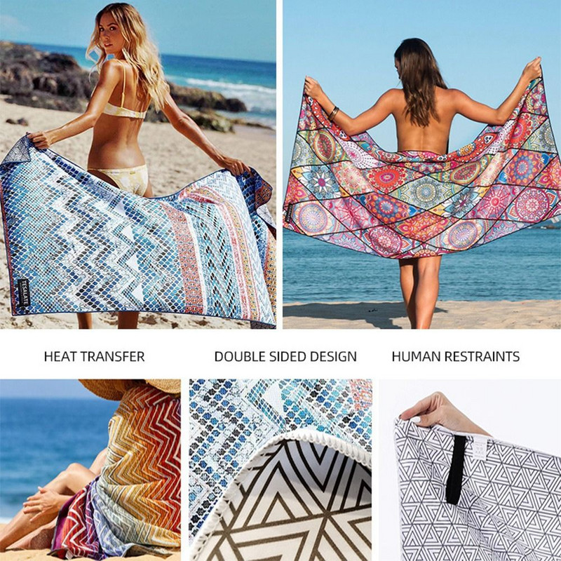 Prosop mare de plajă în stil boem pentru femei Prosop de baie catifea față-verso uscare rapidă șal pătrat Accesoriu pentru prosop de plajă pentru înot