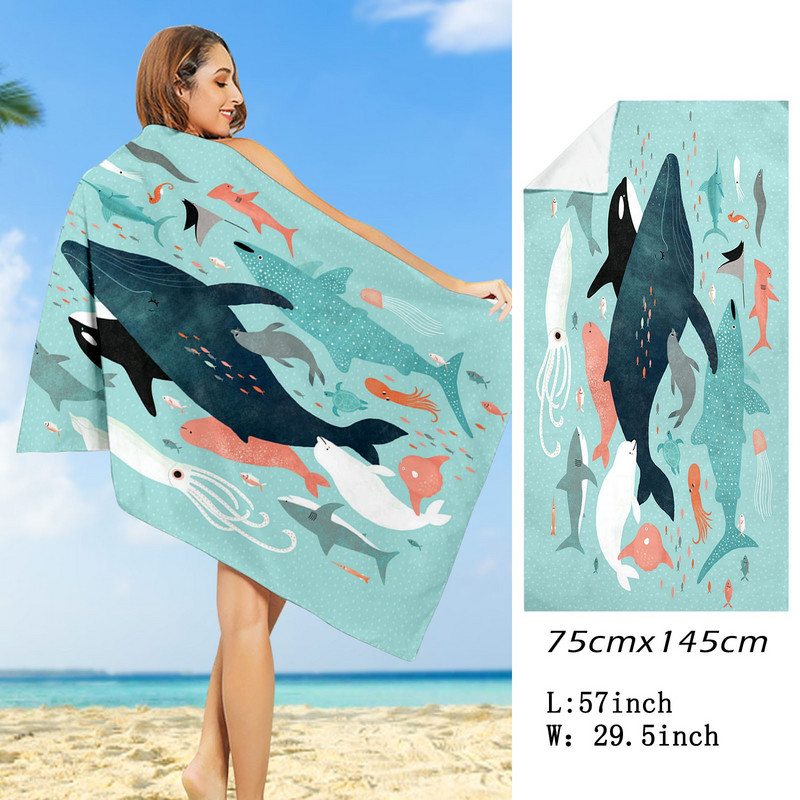 Oceanske životinje s printom meduza Ručnici za plažu Ležerni odmor Plivanje Kampiranje Lagani tanki Brzo sušivi ručnici deke Ženski