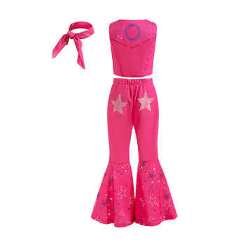 2023 Barbie Cosplay Στολή για κοριτσάκι Αποκριάτικο γιλέκο με στάμπα για παιδιά Τοπ+παντελόνι+μαντήλι 3PC Σετ παιδική φόρμα ρούχα