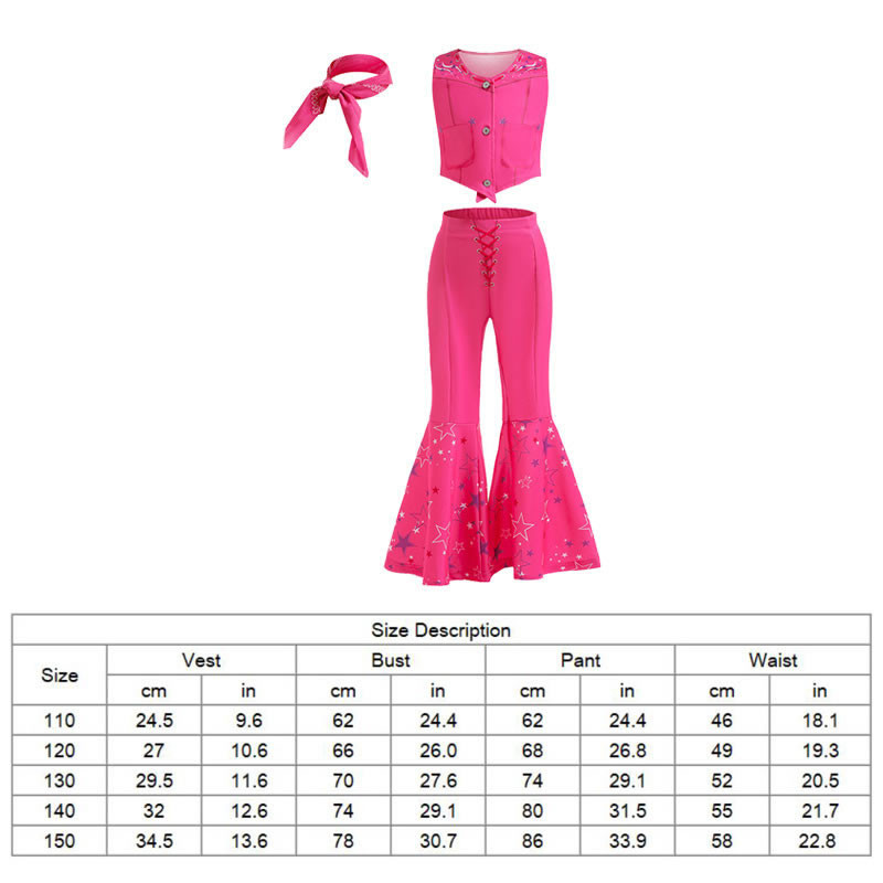 2023 m. Barbie Cosplay apranga mergaičių kostiumui Helovino vaikiška liemenė + kelnaitės + šalikas 3 vnt. komplektas Vaikiški sportiniai drabužiai