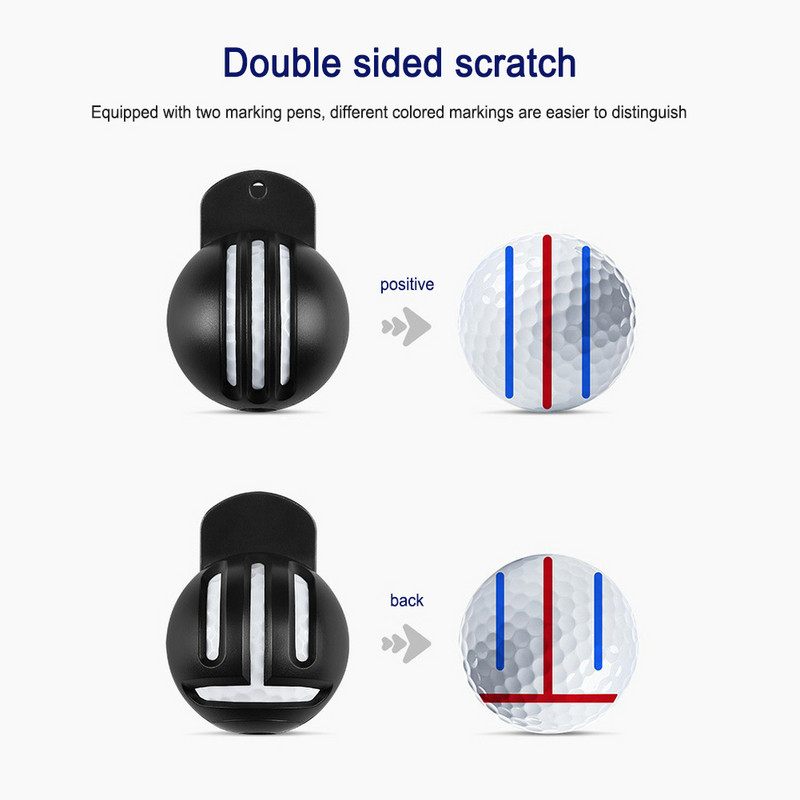 Golfipalli marker koos 2 märgistuspliiatsiga Golfi joonistamise joondusmärkide tööriist Kahepoolne märgistus kaasaskantavad treeninguvahendid välitingimustes