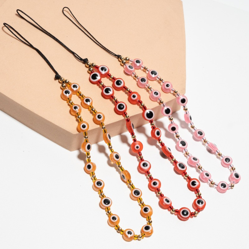 Lanț de telefon cu ochi rău de modă, margele din rășină, curea pentru telefon mobil, accesorii colorate pentru farmecul pentru telefon mobil, bijuterii pentru femei, fete