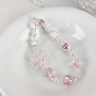 Γλυκό χαριτωμένο καραμέλα φιόγκο με χάντρες αλυσίδα κινητών γούρι Γυναικεία τσάντα θήκη κινητού τηλεφώνου κατά της απώλειας Κοσμήματα κορδόνι