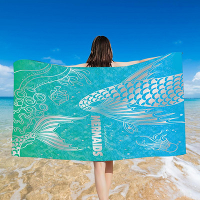 Хавлиена кърпа за баня Мека и удобна тънка опашка на русалка Плажна кърпа от микрофибър Сгъваемо плажно одеяло Спортен аксесоар