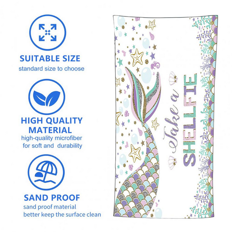 Vannirätik pehme ja mugav õhuke merineitsi sabakaalud mikrokiust rannarätik Kokkupandav rannatekk Sporditarvikud