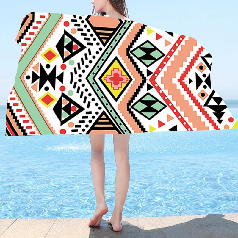Kempingtörölköző Praktikus vastagon mosható 150x75cm geometriai mintás SPA fürdőlepedő tengerparti strandtörölköző zuhanytörlőhöz
