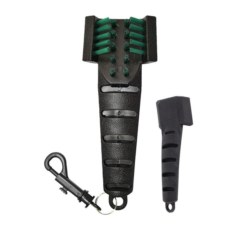 Perie de curățare capete de club de golf Perie de curățat pantofi de golf anti-alunecare Perie cu trei peri de minge de golf cu cataramă pentru articole de golf