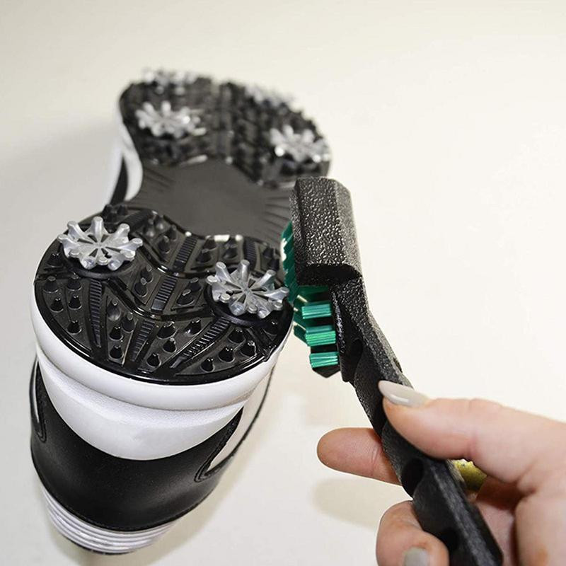 Perie de curățare capete de club de golf Perie de curățat pantofi de golf anti-alunecare Perie cu trei peri de minge de golf cu cataramă pentru articole de golf