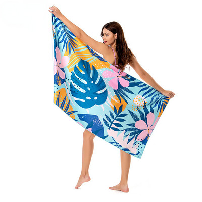 h-печатна плажна кърпа Двустранна кадифена L Бързосъхнеща плажна кърпа за баня Микрофибърна кърпа