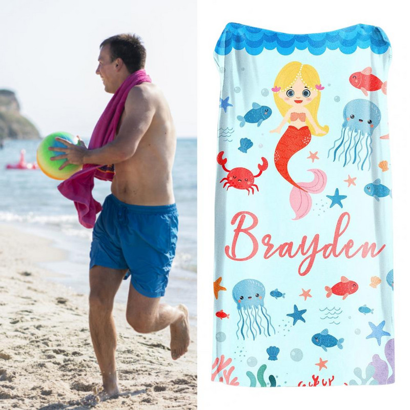 Πετσέτα κολύμβησης Άνετη πετσέτα θαλάσσης αναδιπλούμενη πετσέτα θαλάσσης με ισχυρή απορρόφηση νερού Μαλακή διατήρηση στεγνή Ψηφιακή εκτύπωση Τετράγωνη πετσέτα