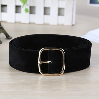 Őszi Női divat Fém Négyzet Pin Csat Fekete Velúr Övek Női Jean ruha Öv Deréktömítés Rugalmas Vintage Cinto Tático