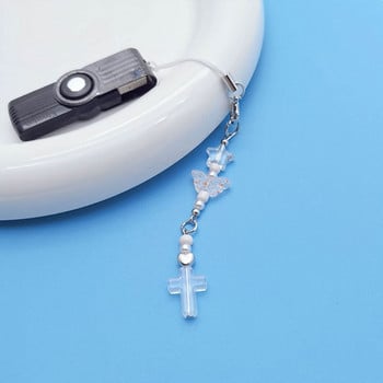 Y2k Girl Heart White Angel Wing Bear Loves Heart Crossed Keychain Sweet Ins Car Bag Accessories Phone Alloy Pendant