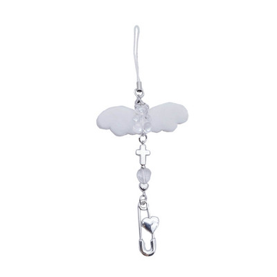 Y2k Girl Heart White Angel Bear Loves Heart Crossed Keychain Sweet Ins Αξεσουάρ τσάντα αυτοκινήτου Κρεμαστό τηλέφωνο από κράμα