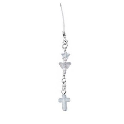 Y2k Girl Heart White Angel Bear Loves Heart Crossed Keychain Sweet Ins Αξεσουάρ τσάντα αυτοκινήτου Κρεμαστό τηλέφωνο από κράμα