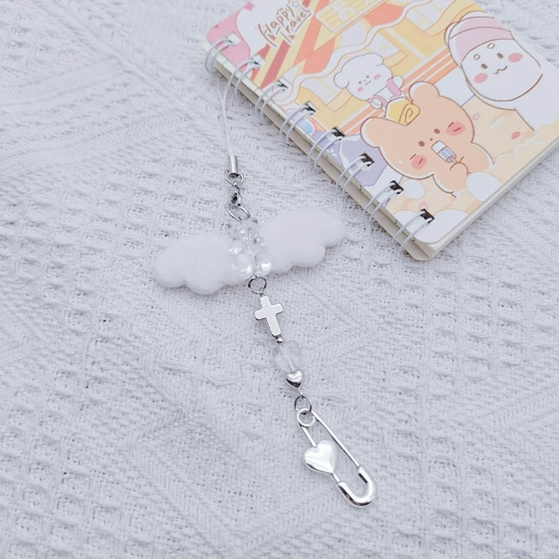 Y2k Girl Heart White Angel Bear Loves Heart Crossed Keychain Sweet Ins Αξεσουάρ τσάντα αυτοκινήτου Κρεμαστό τηλέφωνο από κράμα