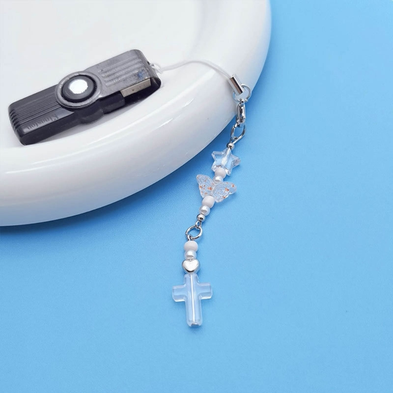 Y2k Girl Heart White Angel Bear Loves Heart Crossed Keychain Sweet Ins Αξεσουάρ τσάντα αυτοκινήτου Κρεμαστό τηλέφωνο από κράμα