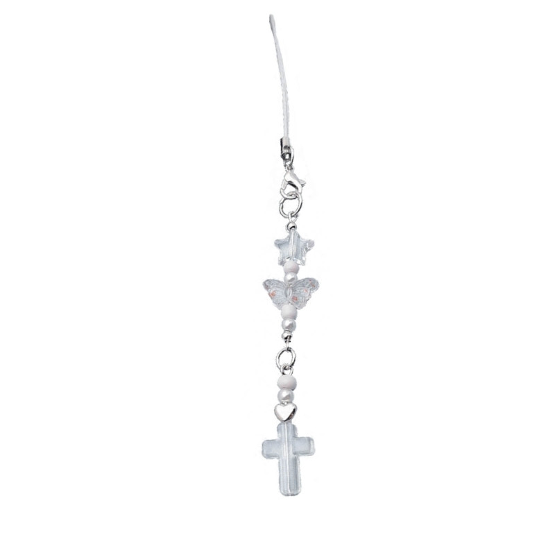 Y2k Girl Heart White Angel Bear Loves Heart Crossed Keychain Sweet Ins Αξεσουάρ τσάντα αυτοκινήτου Κρεμαστό τηλέφωνο από κράμα