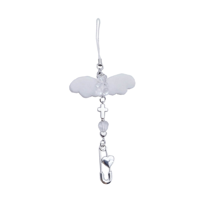 Y2k Girl Heart White Angel Bear Loves Heart Crossed Keychain Sweet Ins Αξεσουάρ τσάντα αυτοκινήτου Κρεμαστό τηλέφωνο από κράμα