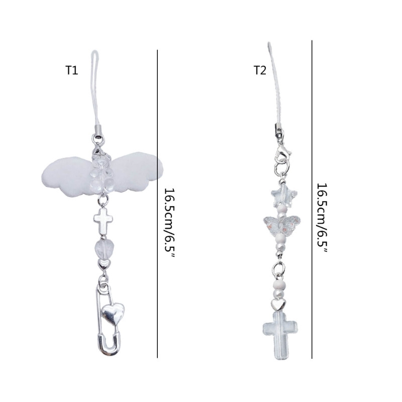 Y2k Girl Heart White Angel Bear Loves Heart Crossed Keychain Sweet Ins Αξεσουάρ τσάντα αυτοκινήτου Κρεμαστό τηλέφωνο από κράμα