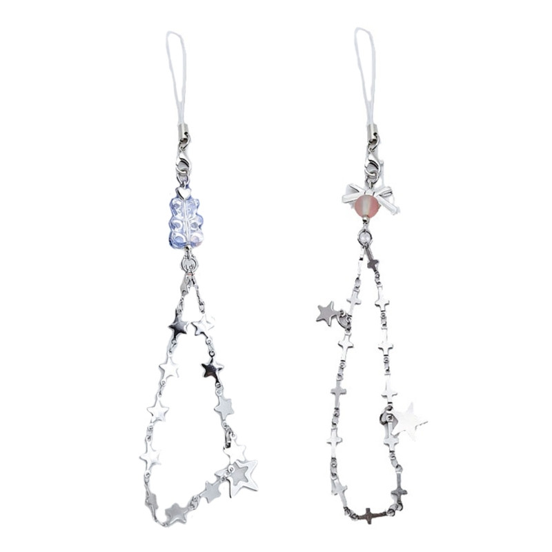 Niche Design Aloy Tassels Chain Chain Phone Y2k Bear Bowknot Crossed πέντε άκρων Sweet Cool Bag Κρεμαστό αυτοκίνητο