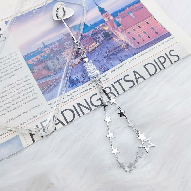 Niche Design Aloy Tassels Chain Chain Phone Y2k Bear Bowknot Crossed πέντε άκρων Sweet Cool Bag Κρεμαστό αυτοκίνητο