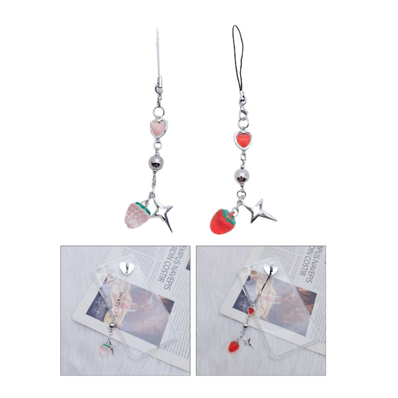 Lanț cu pandantiv cu farmec cu căpșuni dulci, curele pentru telefon, breloc de buzunar, curea, decorare agățată pentru geantă pentru chei.