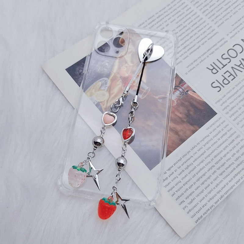 Lanț cu pandantiv cu farmec cu căpșuni dulci, curele pentru telefon, breloc de buzunar, curea, decorare agățată pentru geantă pentru chei.