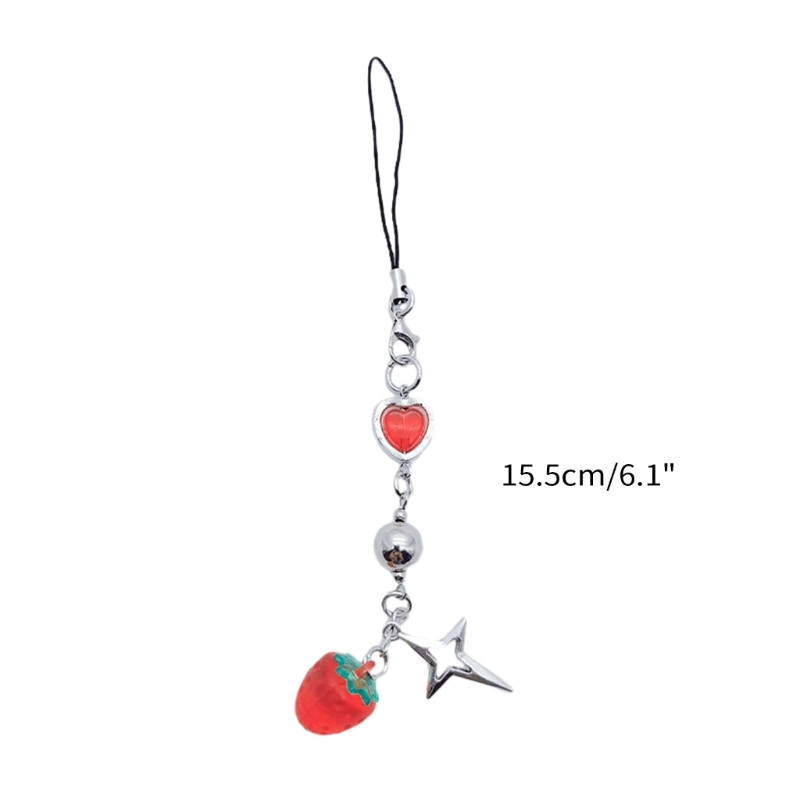 Lanț cu pandantiv cu farmec cu căpșuni dulci, curele pentru telefon, breloc de buzunar, curea, decorare agățată pentru geantă pentru chei.