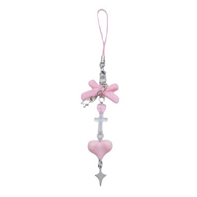 Κρεμαστό λουράκι για κινητά τηλέφωνα Pink Heart Chain Charm Punk Girl Women