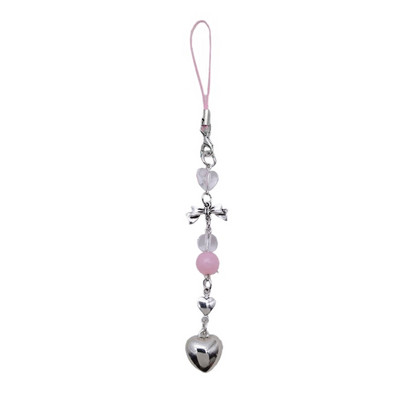 Κρεμαστό λουράκι για κινητά τηλέφωνα Pink Heart Chain Charm Punk Girl Women
