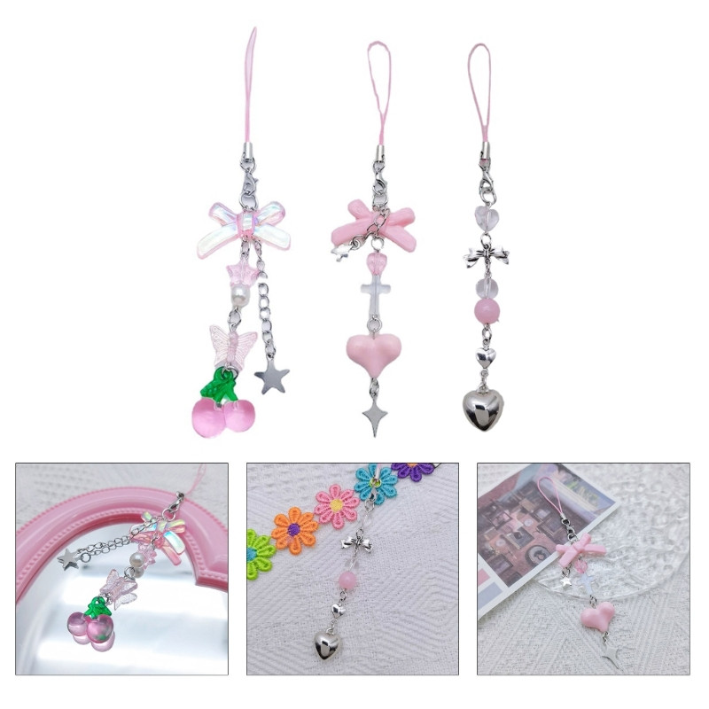 Κρεμαστό λουράκι για κινητά τηλέφωνα Pink Heart Chain Charm Punk Girl Women