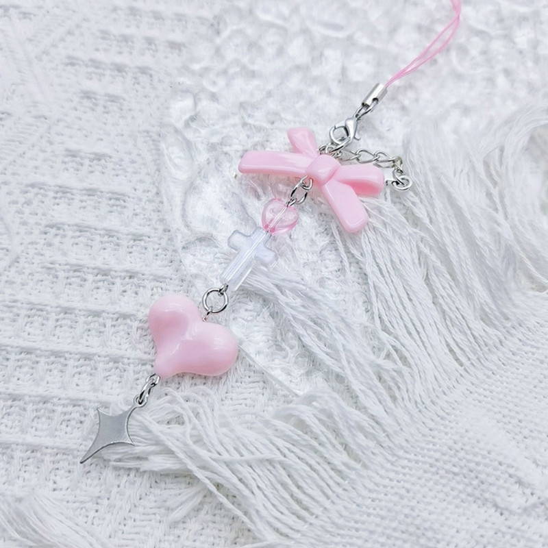 Κρεμαστό λουράκι για κινητά τηλέφωνα Pink Heart Chain Charm Punk Girl Women