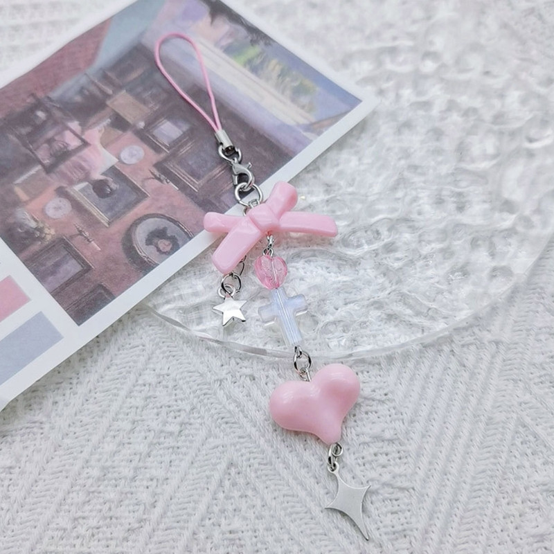 Κρεμαστό λουράκι για κινητά τηλέφωνα Pink Heart Chain Charm Punk Girl Women