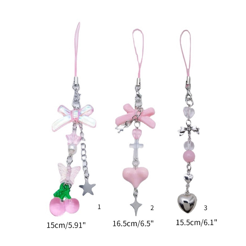 Κρεμαστό λουράκι για κινητά τηλέφωνα Pink Heart Chain Charm Punk Girl Women