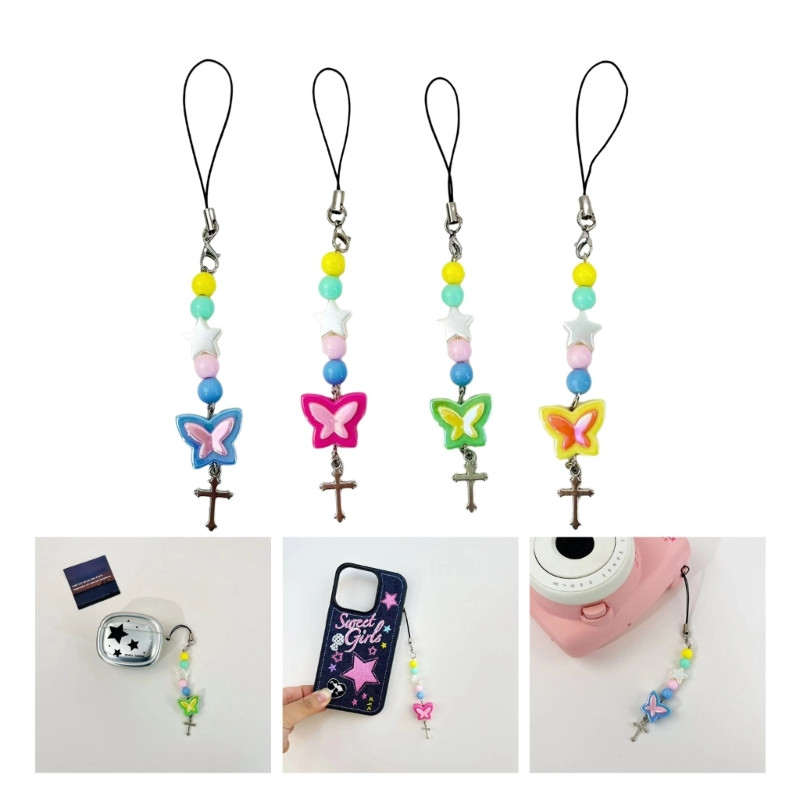 Y2K akrilo drugelio telefono grandinėlė pakabukas raktų pakabukas, unikalus spalvingas drugelis