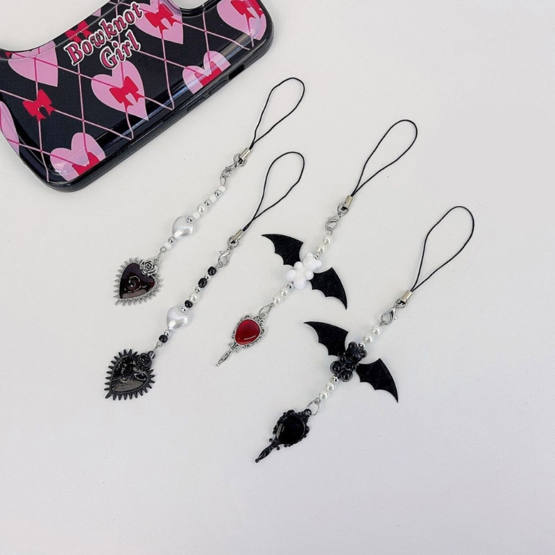 Nišinė Helovinas Velnio šikšnosparnio sparnų kutai grandinėlė Telefono grandinėlė Y2k Loves Bear pakabukas