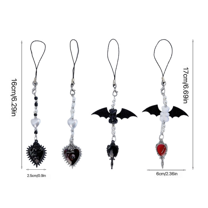 Nišinė Helovinas Velnio šikšnosparnio sparnų kutai grandinėlė Telefono grandinėlė Y2k Loves Bear pakabukas