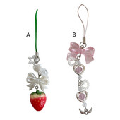 Rankų darbo braškių telefono žavesys Bowknot telefono papuošalai moterims, mergaitėms paauglėms