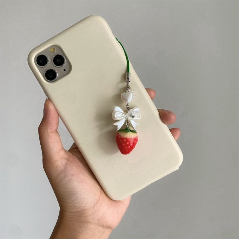 Rankų darbo braškių telefono žavesys Bowknot telefono papuošalai moterims, mergaitėms paauglėms