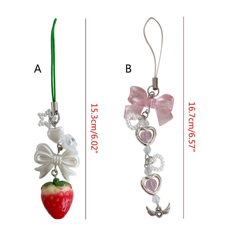 Rankų darbo braškių telefono žavesys Bowknot telefono papuošalai moterims, mergaitėms paauglėms