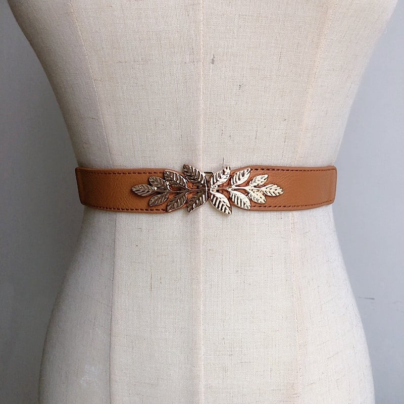 Lapų sagtis juosmens juostos moterims Mergaitėms Madingi aukso lydinio lapai Ploni elastiniai diržai suknelei Džinsai Moteriški vakarėlio aksesuarai Dovanos